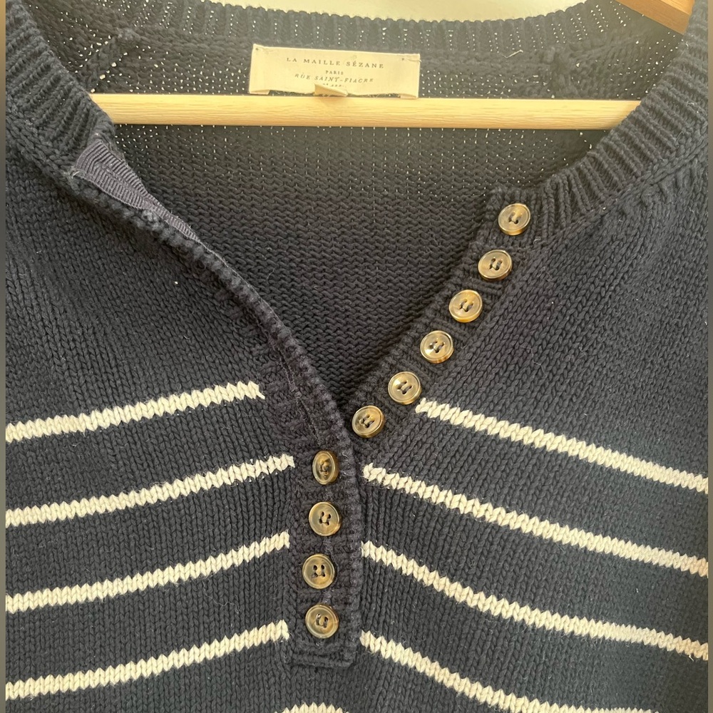 Sezane LÉONTINE JUMPER Navy and White Striped Sweater Size Small - Picture 5 of 9